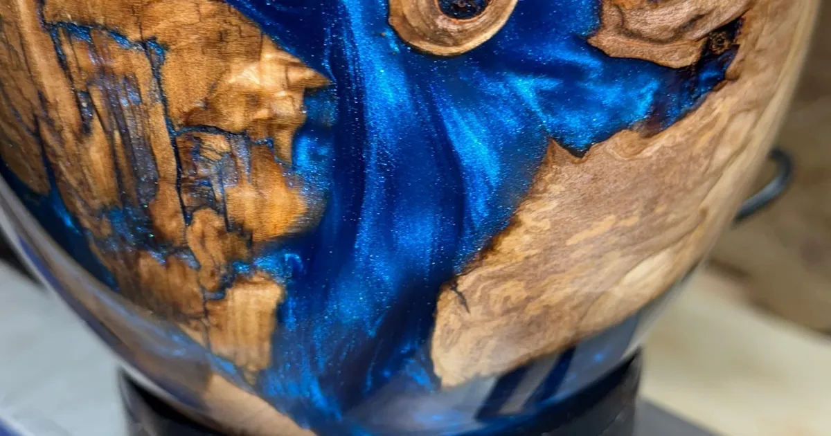 Spalted Apple Wood Bowl with Electric Blue Resin