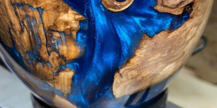 Spalted Apple Wood Bowl with Electric Blue Resin