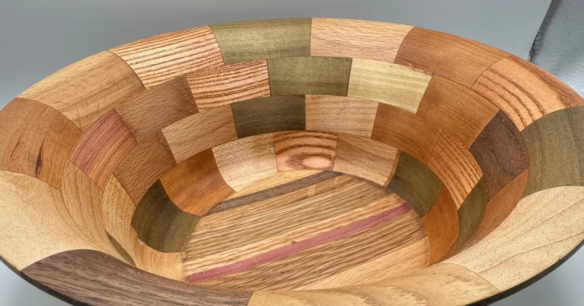Segmented Wood Bowl — Maple, Oak, Walnut & Poplar