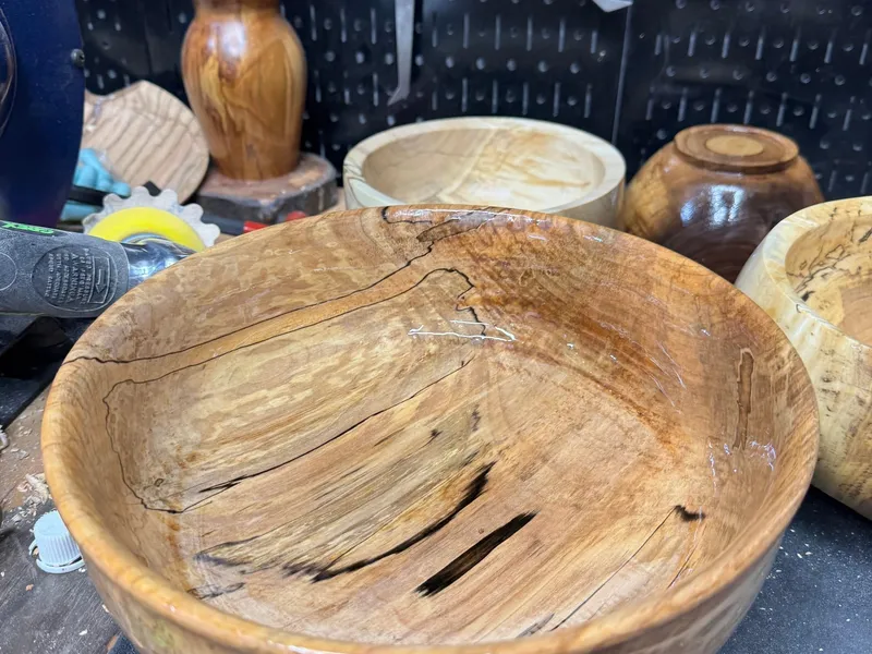 Cherry bowl with a crack that developed during drying — a blank that didn't make it to a finished piece
