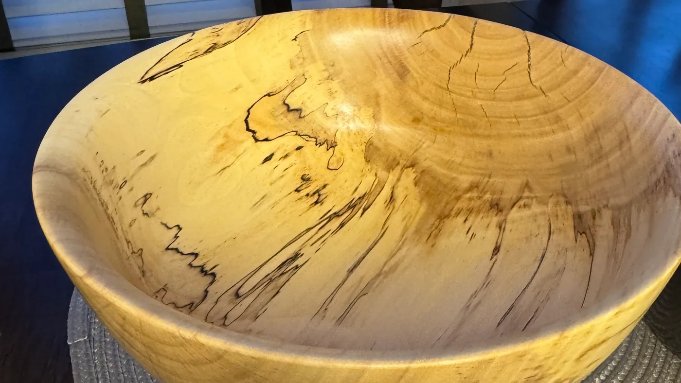Spalted Maple Bowl — Dramatic Zone Lines, Natural Finish
