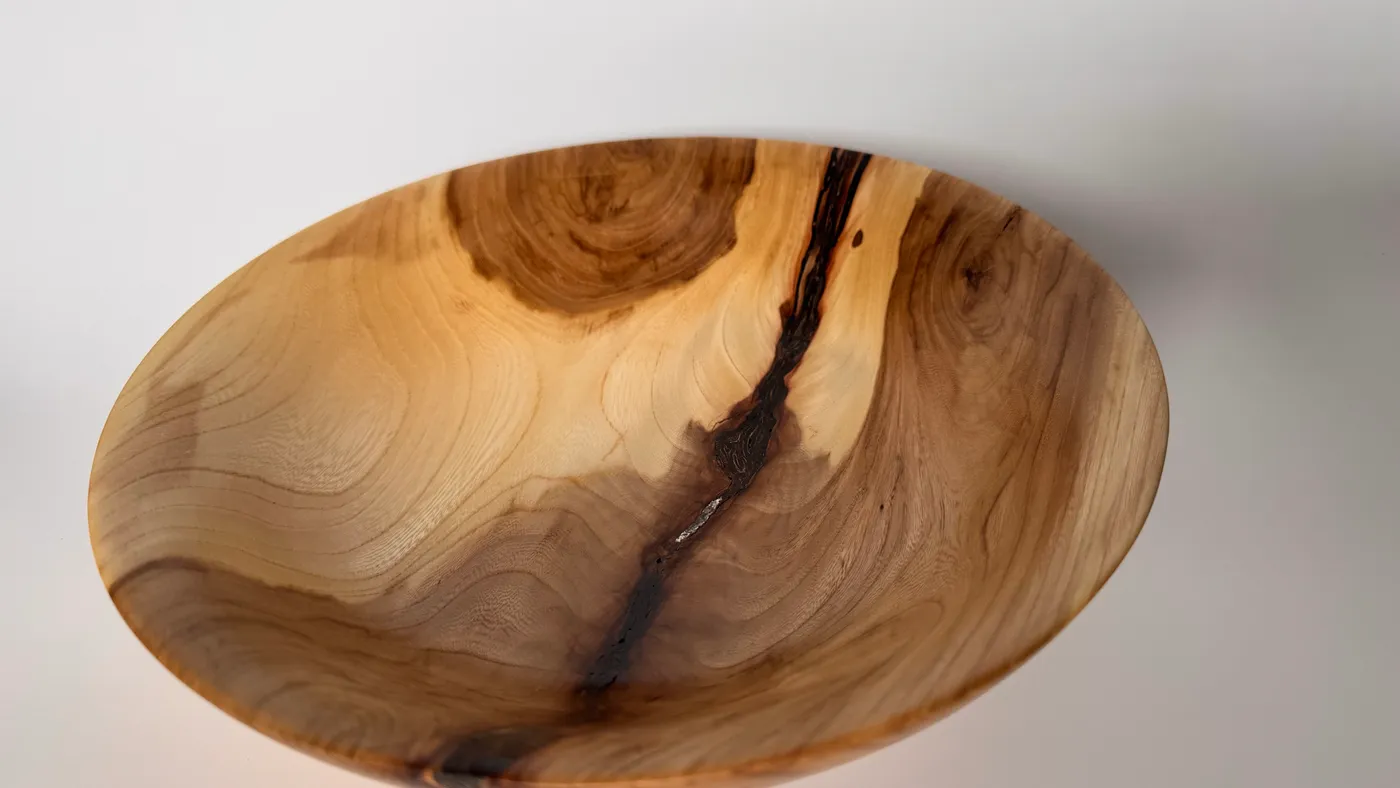 Apple Wood Bowl — Bark Inclusion, Stabilized Natural Character