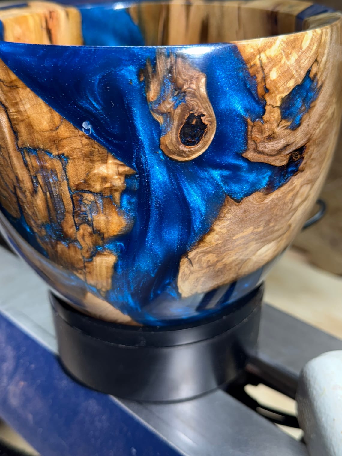 A Symphony of Wood and Sapphire: Spalted Maple Meets Electric Blue Resin